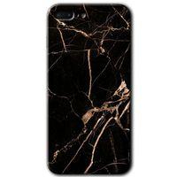 MRCİLETİSİM iPhone 8 Plus Kılıf Baskılı Kapak - Siyah Gold Mermer + 5D Tam Kaplayan Cam