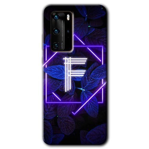 Huawei P40 Pro Kılıf HD Desen Baskılı Arka Kapak - Dark Neon Yaprak F Harfi
