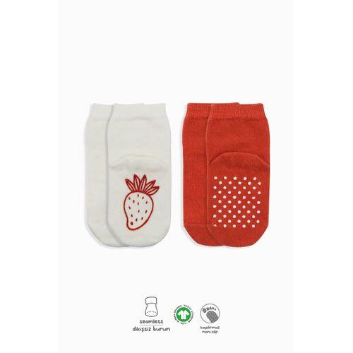 Bistyle Bistyle Meyve Figürlü Kaymaz Soket Çorap 2'Li BS10105 Kırmızı Ekru