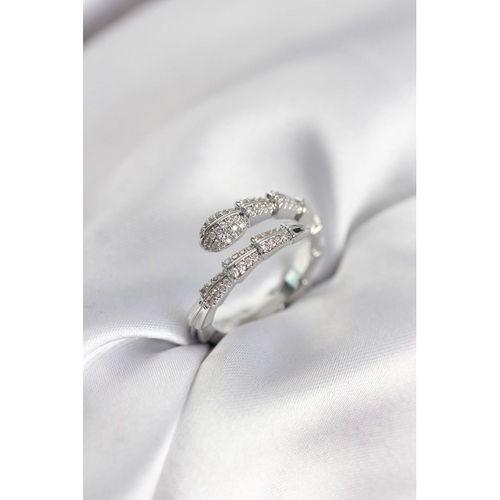 Gümüş Renk Zirkon Taşlı Yılan Model Kadın Yüzük