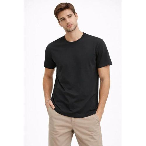 Erkek Bisiklet Yaka Tişört Regular Kalıp Basic Pamuklu Günlük Kullanım T-shirt - Siyah