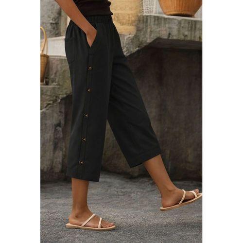 Kadın Yüksel Bel Lastikli Yandan Dügme Detaylı Midi Pantolon