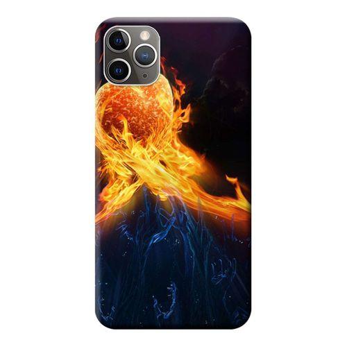 iPhone 11 Pro Kılıf Alevli Kalp Baskılı Esnek TPU Silikon