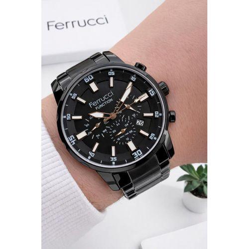 Ferrucci İç Fonksiyonları Aktif 30mt Suya Dayanıklı Çelik Kordon + Bileklik Hediyeli Erkek Kol Saati VS.BLKT.0957