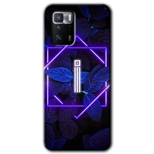 Poco x3 GT Kılıf Baskılı Kapak - Dark Neon Yaprak İ Harfi +Tam Kaplayan Mat Seramik