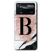Potkal Hediye Fabrikası Poco x4 Pro Kılıf HD Desen Baskılı Arka Kapak - Pembe Mermer Desenli B Harfi