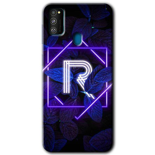 Samsung Galaxy M21 HD Baskılı Kılıf + 9D Tam Ekran Koruyucu - Dark Neon Yaprak R Harfi