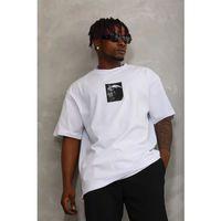 Unisex Oversize Baskılı Bisiklet Yaka T-Shirt - Beyaz