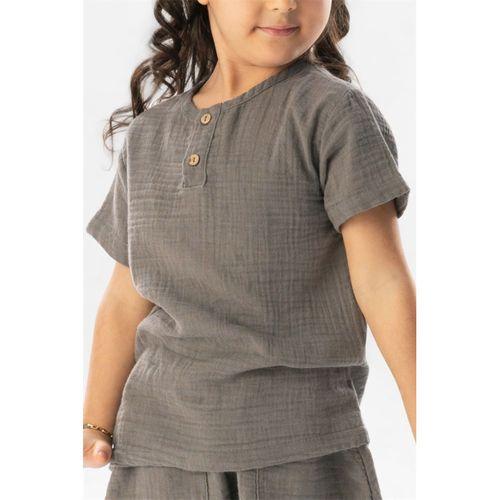 Kısa Kol Batı Yazlık Müslin Kız Çocuk Tshirt Gri Gri