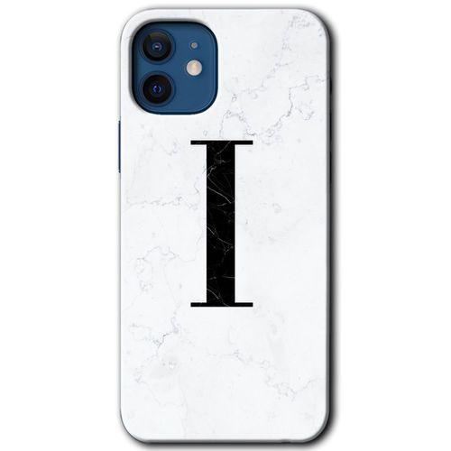 iPhone 12 Mini HD Baskılı Kılıf + 9D Tam Ekran Koruyucu - Beyaz Mermer Desenli I Harfi