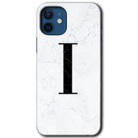 iPhone 12 Mini HD Baskılı Kılıf + 9D Tam Ekran Koruyucu - Beyaz Mermer Desenli I Harfi