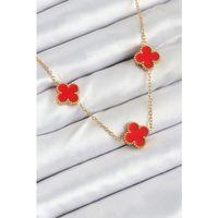 316L Çelik Zincir Gold Kırmızı Renk Yonca Kadın Kolye