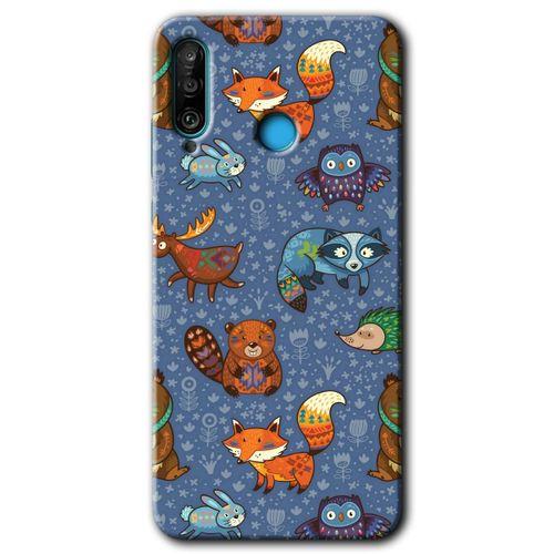 Huawei P30 Lite Kılıf Baskılı Kapak - Animals Funny + 5D Tam Kaplayan Cam