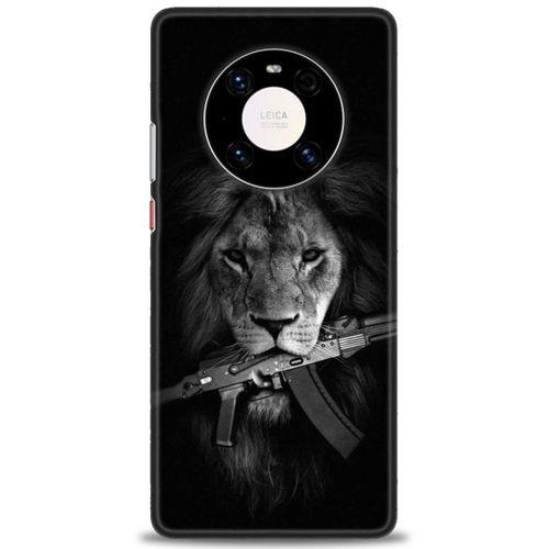 Huawei Mate 40 Pro Kılıf HD Baskılı Kılıf - Tüfek ve Aslan + Tam Ekran Koruyucu