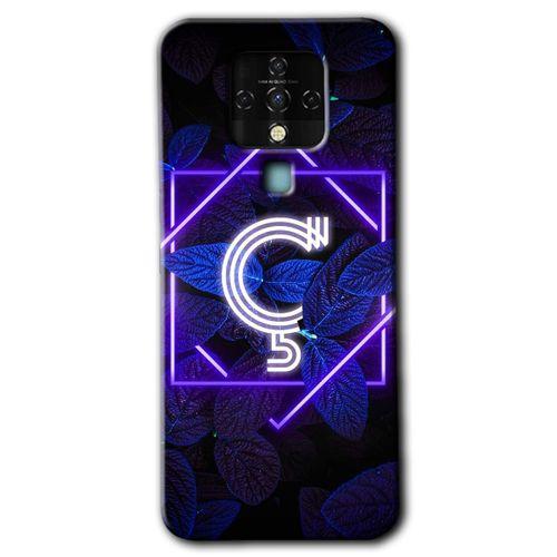 MRCİLETİSİM Tecno Camon 16 Kılıf HD Desen Baskılı Arka Kapak+Temperli Cam - Dark Neon Yaprak Ç Harfi