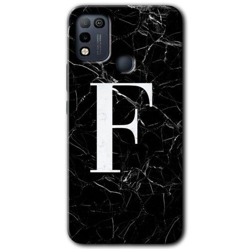 İnfinix Hot 10 Play Kılıf HD Desen Baskılı Arka Kapak - Siyah Mermer Desenli F Harfi