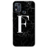 İnfinix Hot 10 Play Kılıf HD Desen Baskılı Arka Kapak - Siyah Mermer Desenli F Harfi