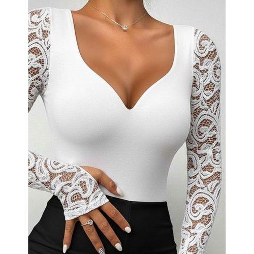 Kadın Uzun Kollu Dantelli Dekolte Detaylı Dalgıç Bluz