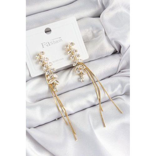Pirinç Zirkon Taşlı Sallantılı Model Gold Renk 925 Ayar Gümüş Çivi Kadın Küpe