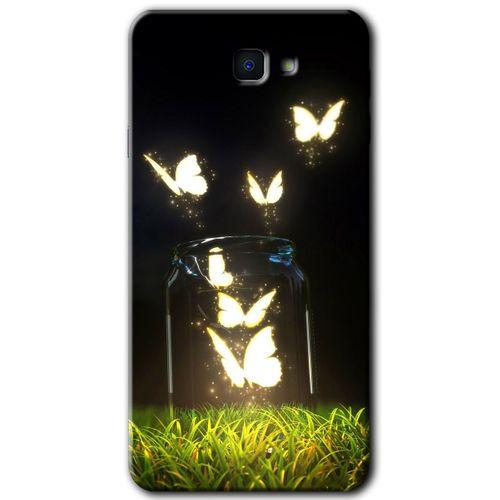 Samsung Galaxy J7 Prime HD Baskılı Kılıf + 9D Tam Ekran Koruyucu - Işıklı Kelebekler