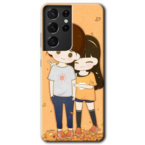 Galaxy S21 Ultra Kılıf HD Desen Baskılı Arka Kapak - Şıpsevdi Çift + Kırılmaz Cam