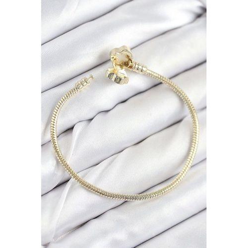 Pirinç Charm Zirkon Taşlı Yonca Model Gold Renk Kadın Bileklik