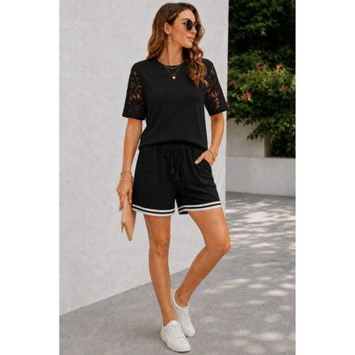 Kadın Kısa Kollu Bisiklet Yakalı Waffle Bluz Ve Short Ikili Takım