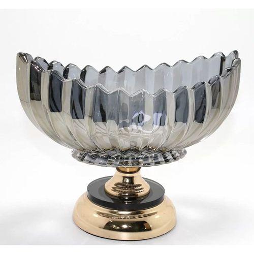 Lüks Füme Kristal Cam Gondol Gold Ayaklı Sunumluk