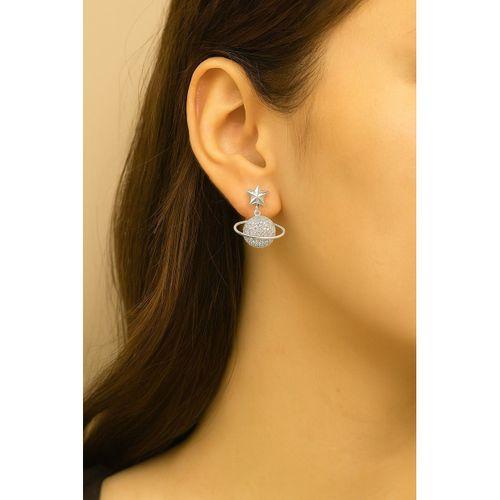 Gezegen Sallantılı Gümüş Küpe Zirkon Taşlı