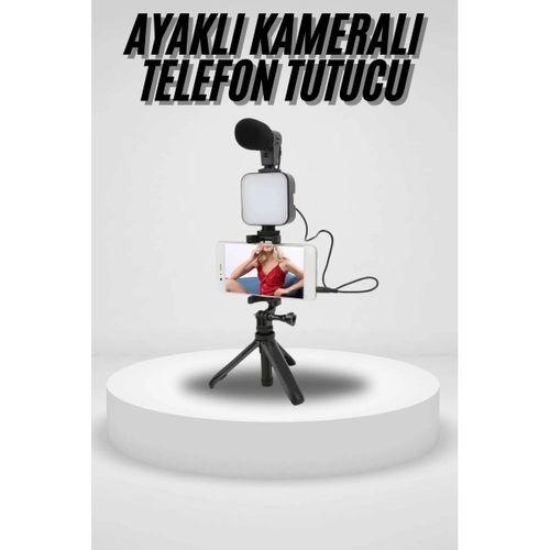 Akıllı Telefon Vlog Kiti Tripod Mini Mikrofonlu Telefon Tutucu