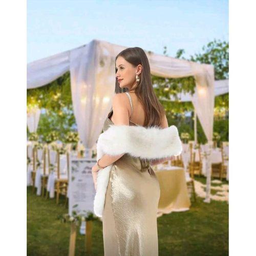 Kürk Orijinal Beyaz Seksi Omuzluk Şık Kürk