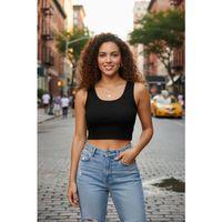 Kadın Siyah Modern Fit Kare Yaka Crop Top Bluz
