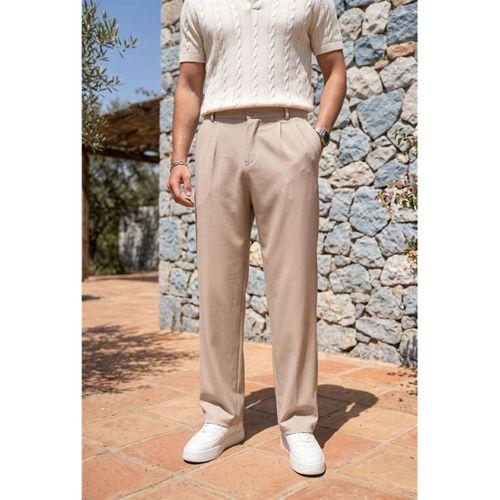 Baruchel Pileli Baggy Kalıp Kumaş Erkek Pantolon - Bej