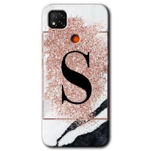 MRCİLETİSİM Xiaomi Redmi 9c Kılıf Baskılı Kapak - Pembe Mermer Desenli S Harfi + 5D Tam Kaplayan Cam