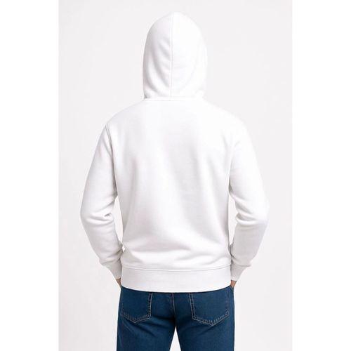 Erkek Üç İplik Kapüşonlu Kanguru Cepli SweatShirt Hoodie - Beyaz