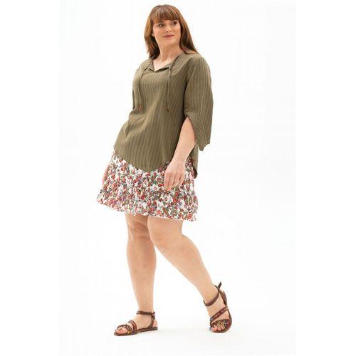 Truvakar Kol Büyük Beden Gofre Rodos Yazlık Bluz Haki Hk