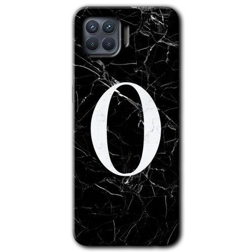Oppo Reno 4 Lite Kılıf HD Desen Baskılı Arka Kapak + Temperli Cam - Siyah Mermer Desenli O Harfi