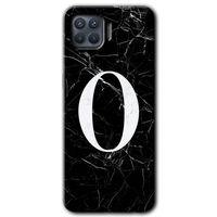 Oppo Reno 4 Lite Kılıf HD Desen Baskılı Arka Kapak + Temperli Cam - Siyah Mermer Desenli O Harfi