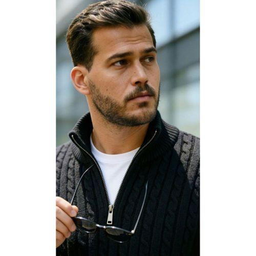 Erkek Örgü Desen Zip Yaka Triko