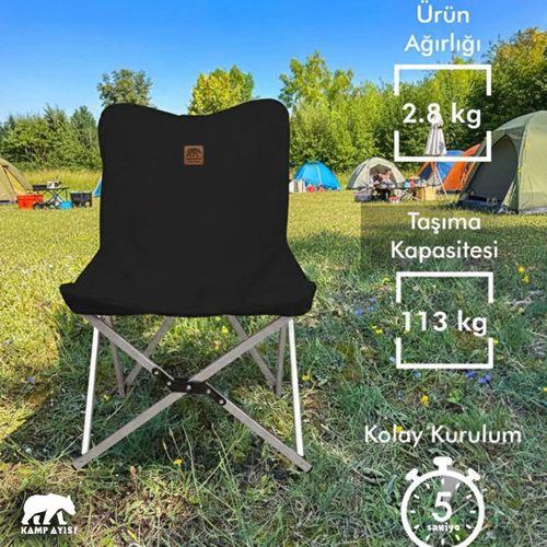 Kamp Ayısı® Alüminyum Katlanabilir Kamp Sandalyesi – Askılı Omuz Çantalı, Oxford Kumaş, Siyah