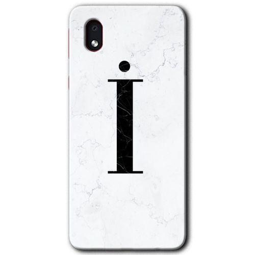 MRCİLETİSİM Samsung Galaxy A01 Core Kılıf Baskılı Kapak - Beyaz Mermer Desenli İ Harfi +Tam Ekran Koruyucu