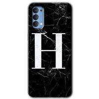 Oppo Reno 4 Kılıf HD Desen Baskılı Arka Kapak - Siyah Mermer Desenli H Harfi