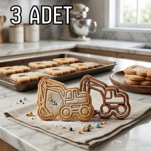 3Lü Ekskavatör Figürlü Hamur Şekillendirici Kurabiye Kalıbı Oyun Hamuru Kalıbı 8 cm