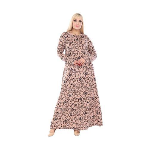 Melsay Butik Yumoş Kumaş Somon Çiçek Desen Uzun Kollu Kadın Tesettür Elbise