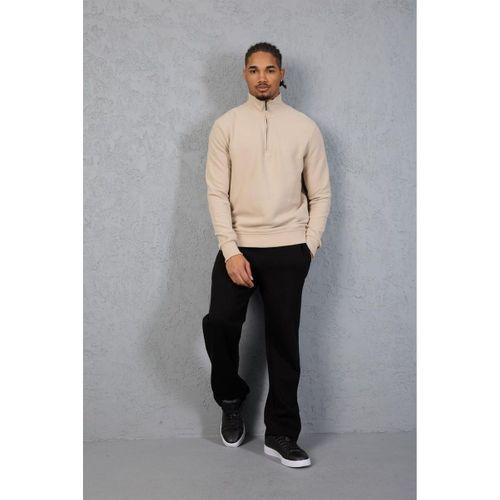 Lars Selanik Örme Kumaş Yarım Fermuar Erkek Sweatshirt - Çakıl