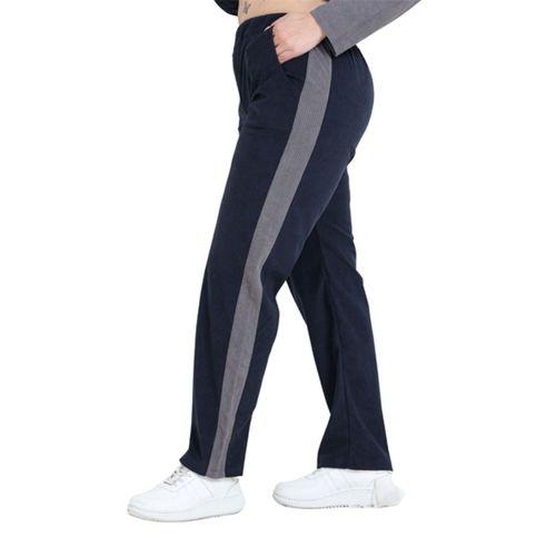 Melsay Butik Lacivert Gri Fitilli Kadife Yarım Garni Kadın Eşofman Takımı