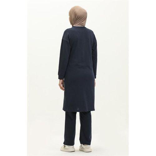 Bisiklet Yaka Fermuarlı Uzun Tunik Sade Basic Spor Takımı - 03044.015 - Lacivert