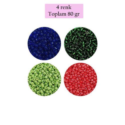 Dökme Cam Kum Boncuk (11/0) 2 mm - 4 Renk - Toplam 80 Gram - BNC399