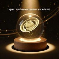 Dekoratif 3d Satürn Motifli Kristal Küre Işıklı Gece Lambası