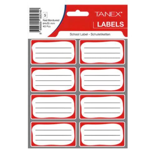 Tanex Kids Okul Etiketi Bordürlü Kırmızı 5Li - 3 paket